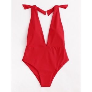 One piece sexy red swim suit